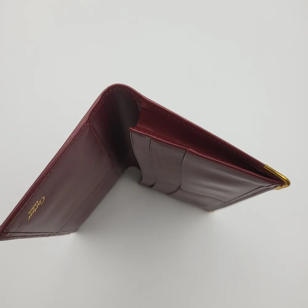 CARTIER Mastline Bordeaux Leather Bill Holder Long Bifold Wallet, Authentic